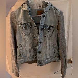 American Eagle Denim Sweatshirt w/ Cloth Sleeves & Hood - Size Large (Fits S)